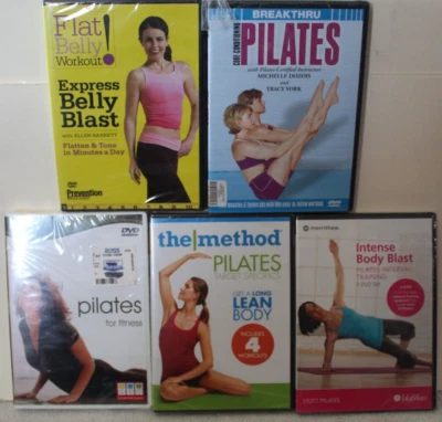 5 NEW worklout DVD lot Pilates Ellen Barrett flat belly The Method Stott Dozois - Image 1 of 4