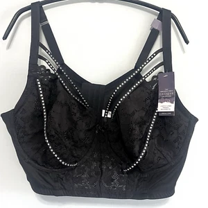 Cacique Black Lightly Lined French Balconette Bra Embellished Trim Size 44DD New - Picture 1 of 16