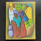 Vintage ANDRE GUERVIL Haitian Modernist Folk Art Painting Women at Fruit Market
