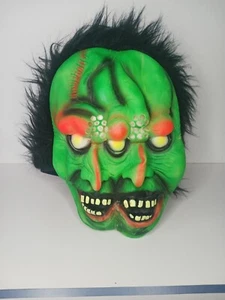 VTG Fun World Two Faced Green Rubber/Latex Mask Halloween Costume Black Hair - Picture 1 of 12