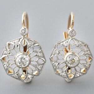 Antique Art Deco Lab Created Diamond Filigree Engagement Gold Filled Earrings