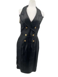 Vtg 90s Michael Hoban S Black Leather Suede Sleeveless Dress North Beach - Picture 1 of 14
