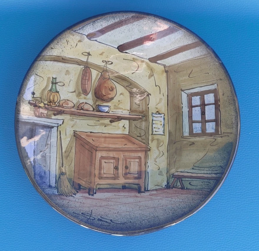 1970 ITALICA ARS MAIOLICA  PIATTO  DIPINTO A MANO SCENA RURALE  FIRMATO SANTI 3 - Immagine 1 di 4