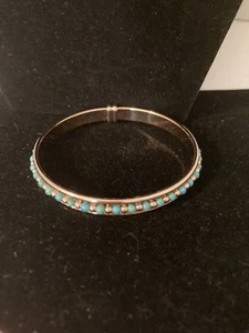 Bronze Italia Turquoise & Polished  Bead Inlay Bangle Lg - Picture 1 of 6