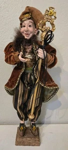 18" Tall Christmas Elf With Wand Brown Coat Striped Pants - Picture 1 of 12