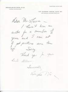 Douglas Dick Signed Letter Note Vintage Autographed Rope Alfred Hitchcock - Picture 1 of 2