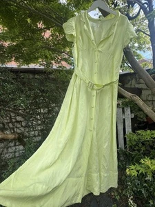 Free People Yellow Linen Mix Button Up Shirt Ruffle Sleeve Midi Dress New L - Picture 1 of 22