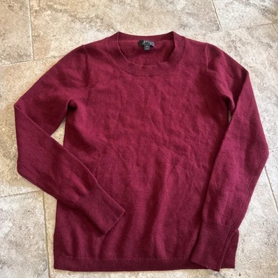 J Crew 女式羊绒圆领长袖套衫毛衣上衣栗色 XS 码 — 第 1/4 张图片