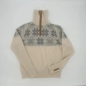 Ulvang Rav Kiby WS Women’s L 100% Wool Nordic 1/4 Zip Sweater Beige Gray Norway - Picture 1 of 15