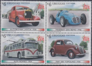 URUGUAY Sc #1749a-d CPL MNH BLOCK of 4 DIFF  - CLASSIC VEHICLES - Picture 1 of 1