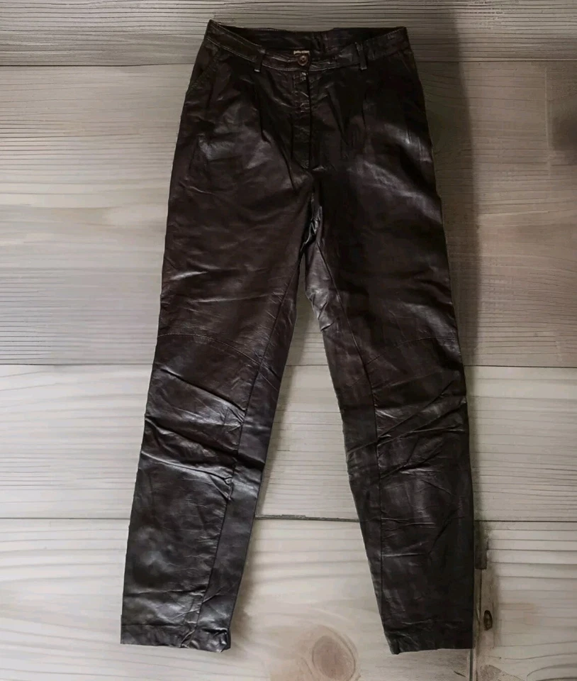 Vintage North Beach Leather Pants Brown Tapered Baggies Pleat Pockets Size 27x29 - Image 1 of 3