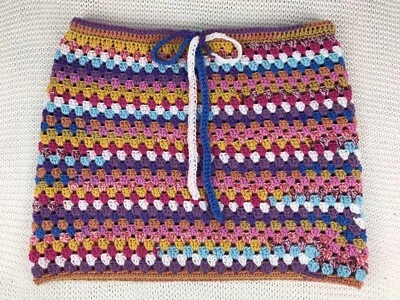 Crocheted Mini Skirt, New Handmade Skirt, Colorful Fall Skirt, Striped Skirt. - Image 1 of 4