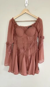 ASOS Kleid Langarm Korsett Patchwork Spitze Chiffon Kokette Spitze Rosa Gr. 10 - Bild 1 von 15