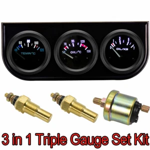 2"52mm Triple Gauge Kit 3 in 1 Car Water Temp Oil Temperature Oil Pressure Meter - Picture 1 of 11