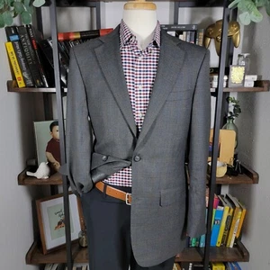Joseph Feiss International Mens Sport Coat Blazer Two Button Gray Plaid Wool 38L - Picture 1 of 20