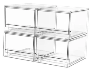4 Pack Clear Stackable Storage Drawers, 4.4" Tall Acrylic Bathroom Makeup - Picture 1 of 8
