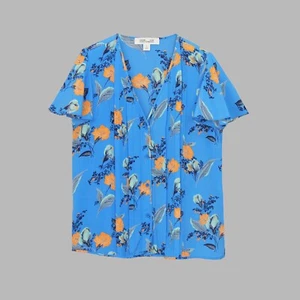 Diane Von Furstenberg DVF Silese Blue Floral Silk Blouse Top | US 6 | UK 10 - Picture 1 of 6