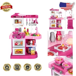 53-Piece Interactive Play Kitchen Set with Lights, Sound & Color-Changing Sink - Picture 1 of 11