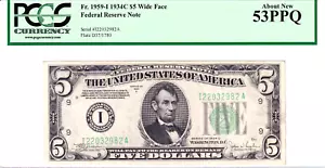 1934-C $5 Federal Reserve Note Wide Face Minneapolis PCGS 53PPQ #I22032982A - Picture 1 of 2