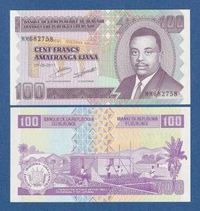 BURUNDI -- 100 FRANCS ( 1.9.2011 ) -- UNC -- PREFIX MM -- PICK 44b . - Picture 1 of 1