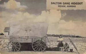 Meade, Kansas DALTON GANG HIDEOUT Cowgirl Covered Wagon Big Spring Ranch c1940s - Picture 1 of 2