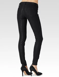 NWT PAIGE Verdugo Mid-Rise Ultra Skinny Jeans 29 Black Midnight High Beam Stripe - Picture 1 of 12