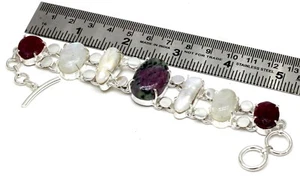 Ruby in zoisite Gemstone 925 Sterling Silver Handmade Jewelry Bracelet Size-7-8" - Picture 1 of 9