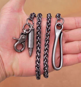 Long Strong Heavy Leash Biker Trucker Key Jean Wallet Chain Keychain Bullet Rock - Picture 1 of 6