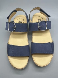 Samuel Hubbard Women's 7.5 M Portola Two-Strap Blue Leather 4798 VGUC - Picture 1 of 10