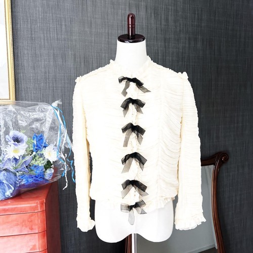 Giacca Chanel seta millefoglie blusa nastro