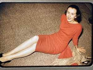 Vintage 1956 35mm Film Slide Pretty Lady In Dress - Picture 1 of 3