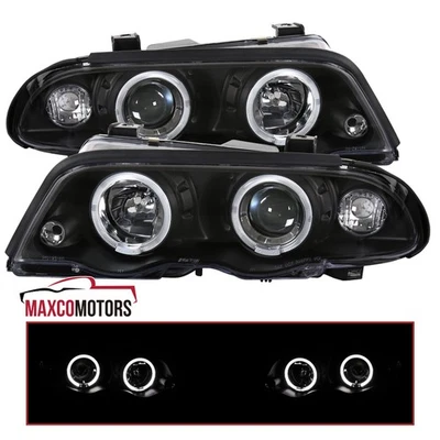 Black Projector Headlights Fits 1999-2001 BMW E46 323i 328i Sedan LED Halo Lamps - Image 1 of 4