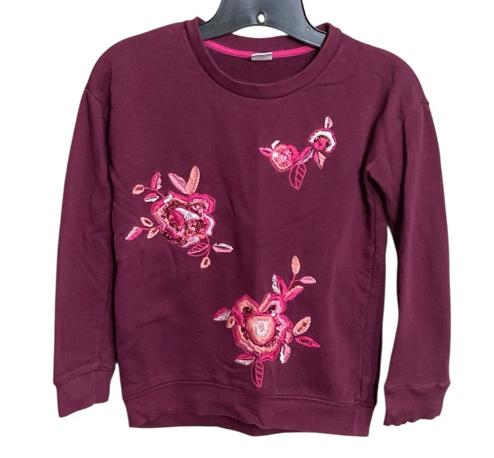 Sudadera para Niña Gymboree Borgoña Manga Larga con Lentejuelas Florales - Talla Grande Foto 1 de 3