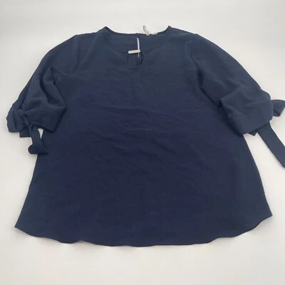 Charming Charlie Womens Blouse Small Blue Shirt Short Sleeves Tie Casual Preppy - Image 1 of 4