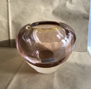 Waterford Evolution Crystal Vase Mint Votive Art Glass Pink With Amber Rim - Picture 1 of 4