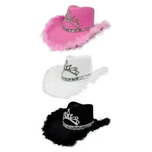 Crown Cowboy Hat Wide Brim Cowgirl Hat Feather Party Headwear Fringe Hat N V8K9 - Picture 1 of 15