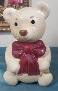 Metlox Brown Bear with Red Bow Teddy Bear Collectible Ceramic Cookie Jar Vintage - Picture 1 of 4