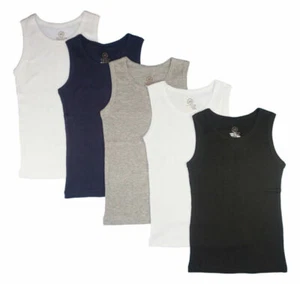 Pajama R Us Boys 5 Pack Ribbed Tank Tops Size 2T/3T 4T/5T 4/5 6/8 10/12 14/16 18 - Picture 1 of 2