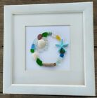 Beach Sea Glass Art framed,Coastal Wreath Picture, Shells,cornish Cornwal