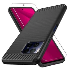 for T-Mobile Revvl 7 Pro 5G Case, with Tempered Glass Screen Deep Black - Picture 1 of 8