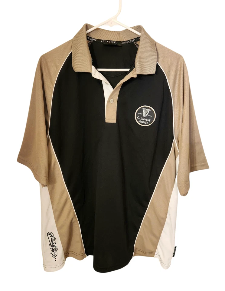 Camisa polo masculina Guinness golfe XL ajuste descontraído preta bege branca Irlanda cerveja harpa - Imagem 1 de 4