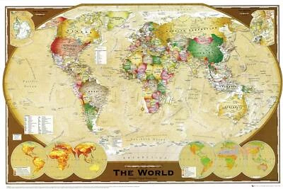 World Map Poster Large Classroom USA Wall Print, 24"x36", Unframed, Multicolor - Image 1 of 4