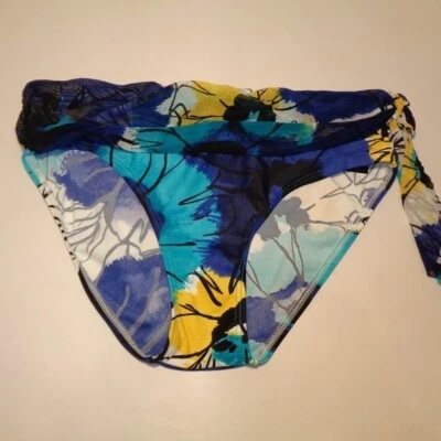 Parte inferior de biquíni Be Creative amarrada lateral HIPSTER azul floral tamanho 10 - Imagem 1 de 2