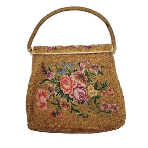 Vtg Walborg Micro Petit Point Floral Hand Bag Secure Gold Fold Over Lock - Picture 1 of 11