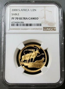 2000 GOLD SOUTH AFRICA 1/2 OZ NATURA SABLE COIN NGC PROOF 70 UC 1,964 MINTED - Picture 1 of 3