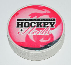 HERSHEY BEARS Hockey + Heels AHL WHITE COLORED HOCKEY PUCK Scuffed Blank Back