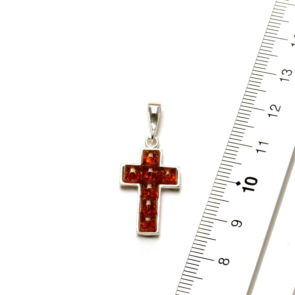 100% Naturbernstein Bernstein Kreuz Anhänger Kettenanhänger 925er Silber 90170c - Bild 1 von 1