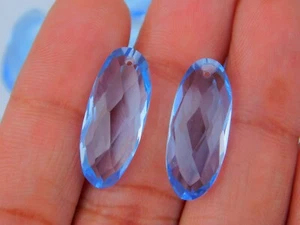 DIY Pair Of Hydro Sky BT Quartz Top Front To Back Drilled Oval Beads 24x11MM - Picture 1 of 6