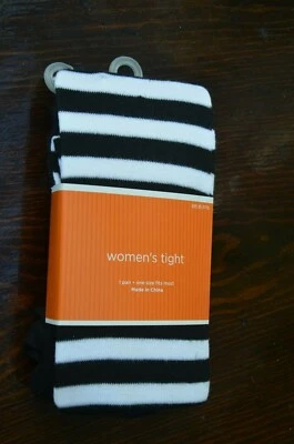 Black & white striped womens girls tights one size petite to 5'6" NWT - Image 1 of 2
