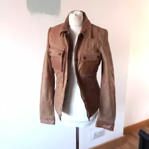 Giacca donna Stradivarius Vintage vera pelle marrone M vestibilità 10/12 UK sciarpa cintura - Foto 1 di 11